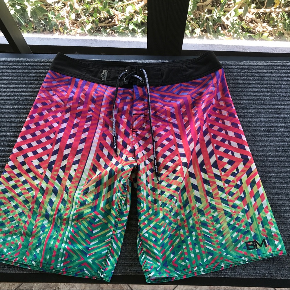 Blue Man Boardshorts Mens L  37” x 10.5” Brazil Size 44 Colorful Rare